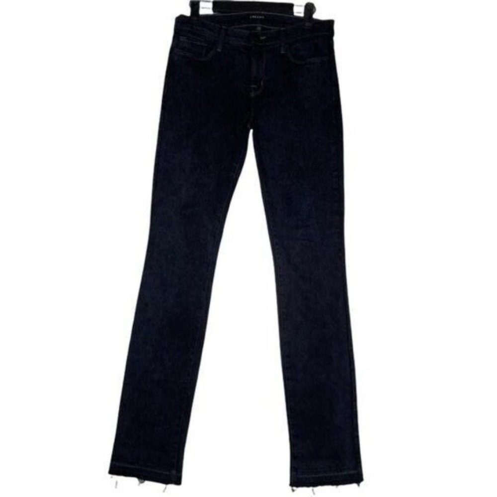 J Brand Rail Straight Leg Jeans Black Noise Raw Hem Size 28 8112E404